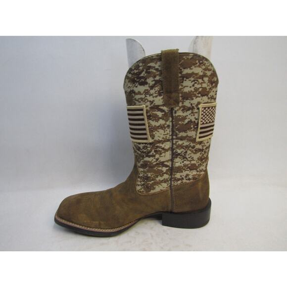 EUC Ariat Mens Sz 12 D Brown Suede Camo American Flag Cowboy Square Toe Boot main image 11